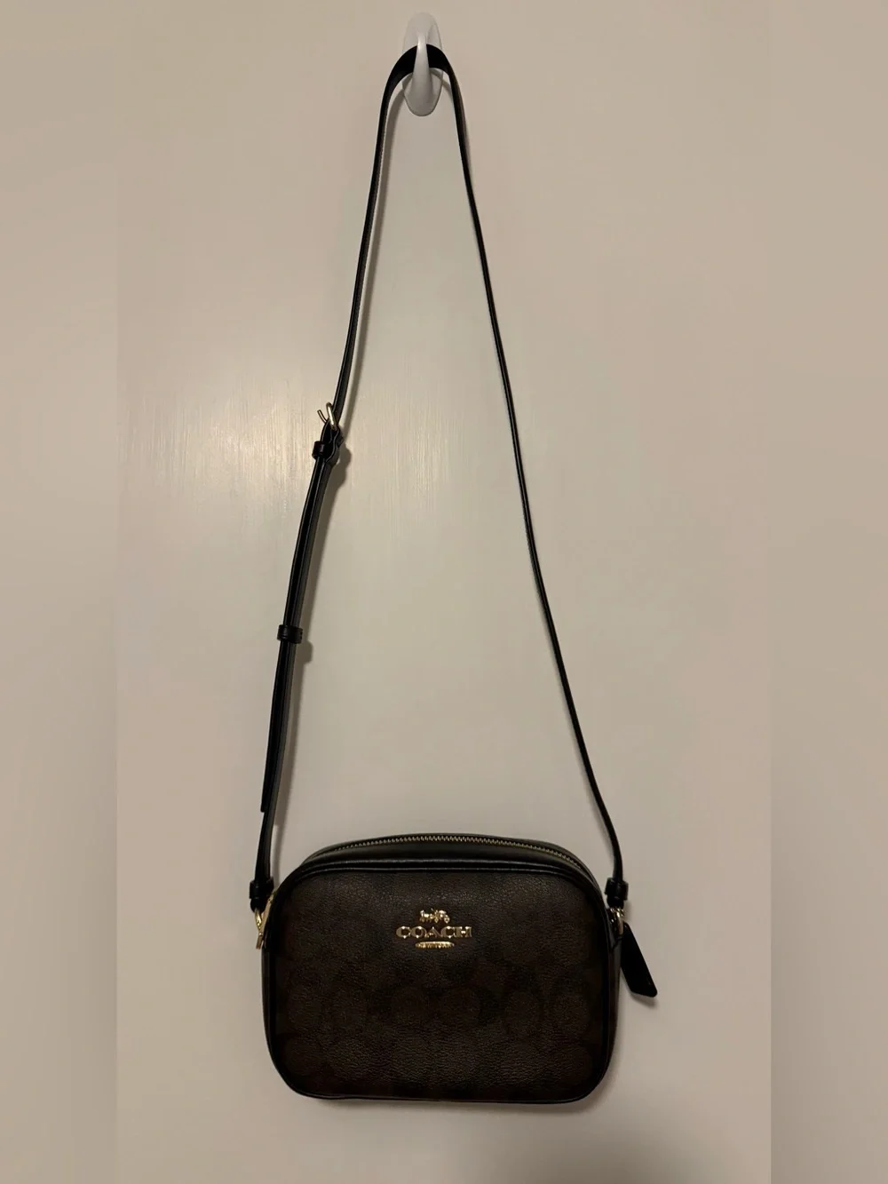 Coach Mini Jamie Camera Bag In Signature Canvas Brown Black Crossbody Purse